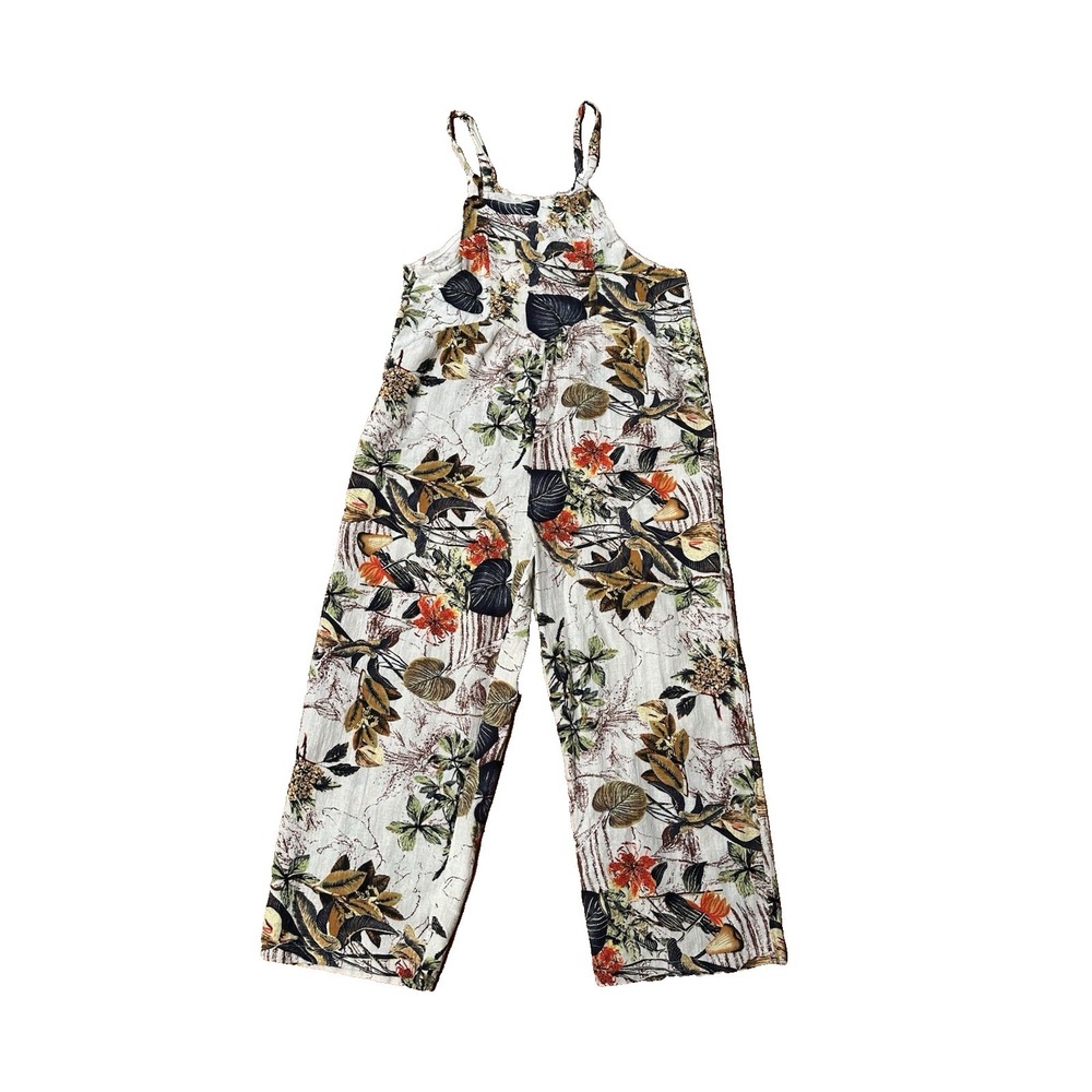 Bohemian Tropical cotton blend Jumpsuit overalls Hawaiian print romper sz S GUC